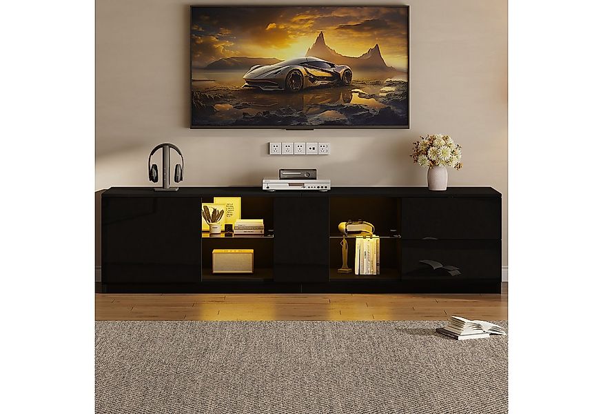 Merax TV-Schrank hochglanz TV-Schrank mit LED-Beleuchtung (1-St) Fernsehsch günstig online kaufen