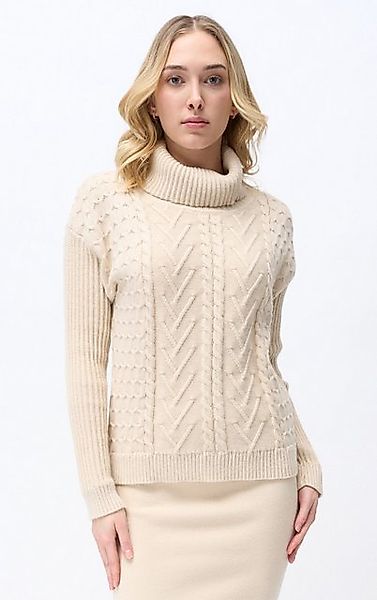 Passioni Strickpullover mit Zopfmuster und Rippkragen und Ärmeln günstig online kaufen