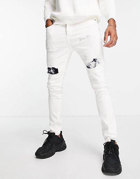 Sixth June – Eng geschnittene Jeans in Weiß mit Rissen und Unterlage in sch günstig online kaufen