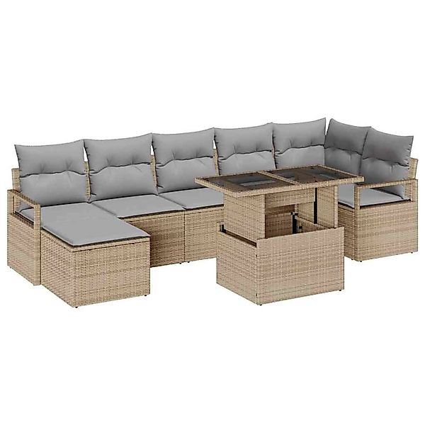 vidaXL Garten-Sofa-Set mit Speicher 8-Tlg Beige Poly Rattan 3357603 günstig online kaufen