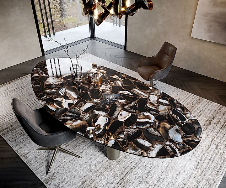 Esstisch Edge Oval 280x130 Keramik Iris FMG Agatablack Troa Metall Effektfi günstig online kaufen