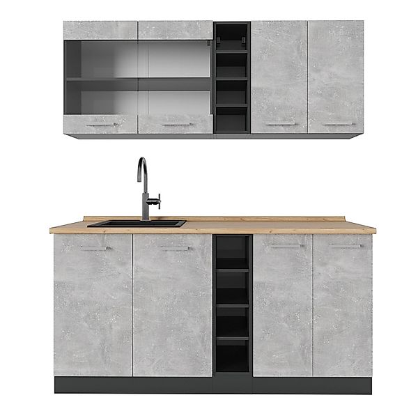 Vicco R-Line Singleküche Beton/Anthrazit 160 cm ohne Arbeitsplatte ohne E-G günstig online kaufen