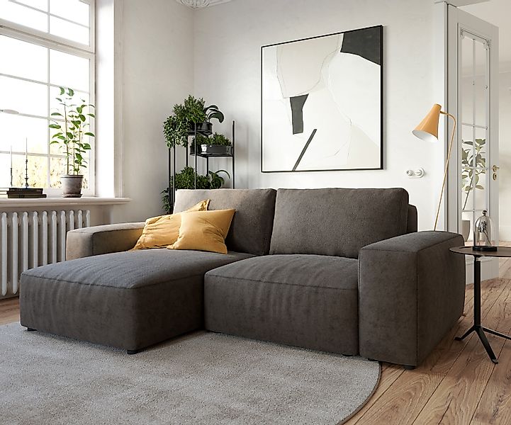Ecksofa Lanzo 230x155 cm Mikrofaser Khakibraun Recamiere variabel günstig online kaufen