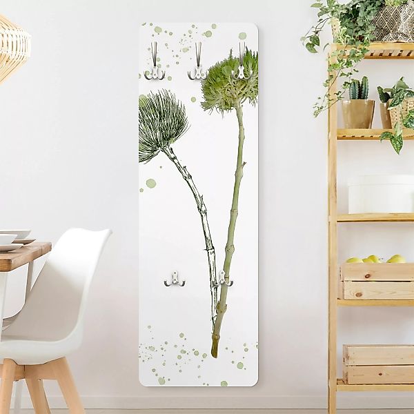 Wandgarderobe Holzpaneel Blumen Botanisches Aquarell günstig online kaufen