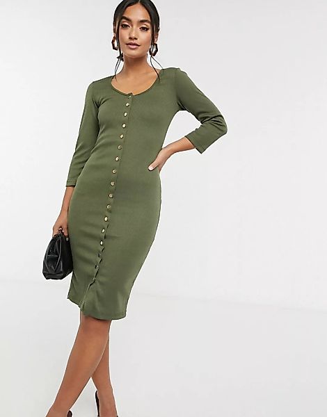 Liquorish – Kleid mit Knopfleiste in Khaki-Grün günstig online kaufen