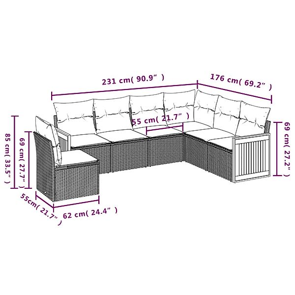 vidaXL 6-tlg Garten-Sofagarnitur mit Kissen Grau Poly Rattan Modell 144 günstig online kaufen