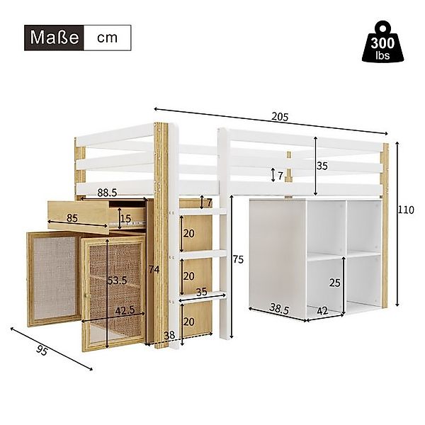 HAUSS SPOLE Hochbett 90 x 200 cm, mit 2 Aufbewahrungsschrank und Leiter, Na günstig online kaufen