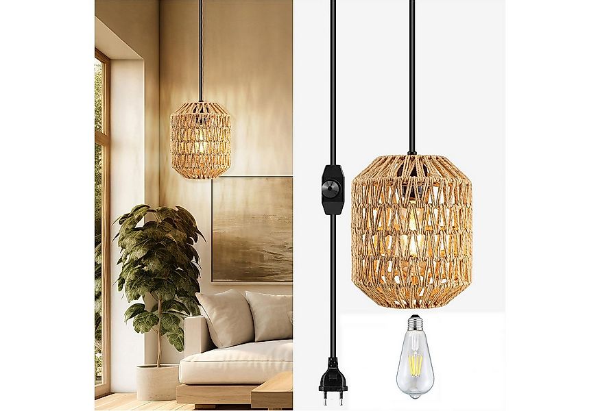 Sunicol LED-Hängeleuchte Dimmbar Vintage Hängelampe mit Stecker, DIY Hanfse günstig online kaufen