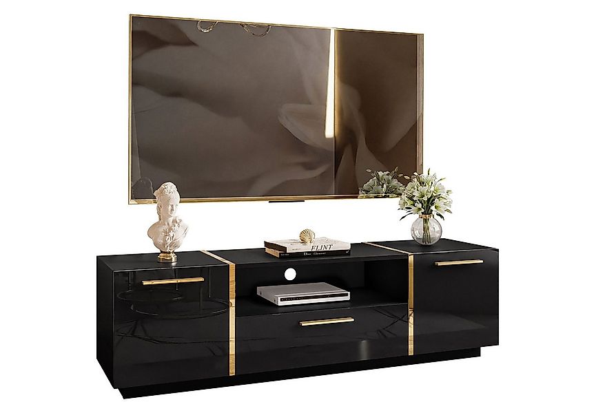 Lookway Lowboard TV ONYX Eleganter Hochglanz Fernsehtisch mit goldenen Grif günstig online kaufen