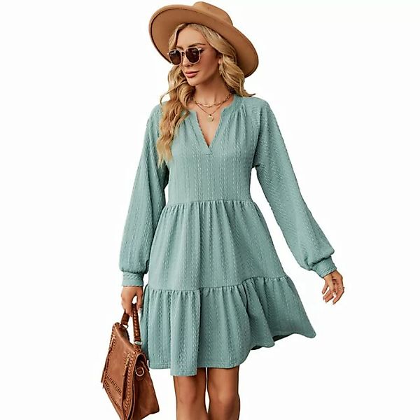 ZWY 2-in-1-Kleid Kleid, Herbst Winter, V-Ausschnitt, plissiert, Langärmelig günstig online kaufen