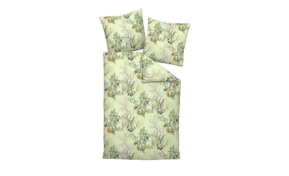 Mako Satin Bettwäsche  Floral - grün - 100% Baumwolle - 135 cm - Bettwaren günstig online kaufen