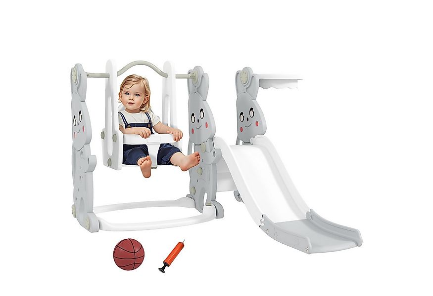 AIYAPLAY Rutsche 4-in-1 Kinderrutsche mit Schaukel Klettergerüst Basketball günstig online kaufen