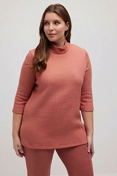 Ulla Popken Sweatshirt Sweatshirt Jacquard Stehkragen 3/4-Arm günstig online kaufen