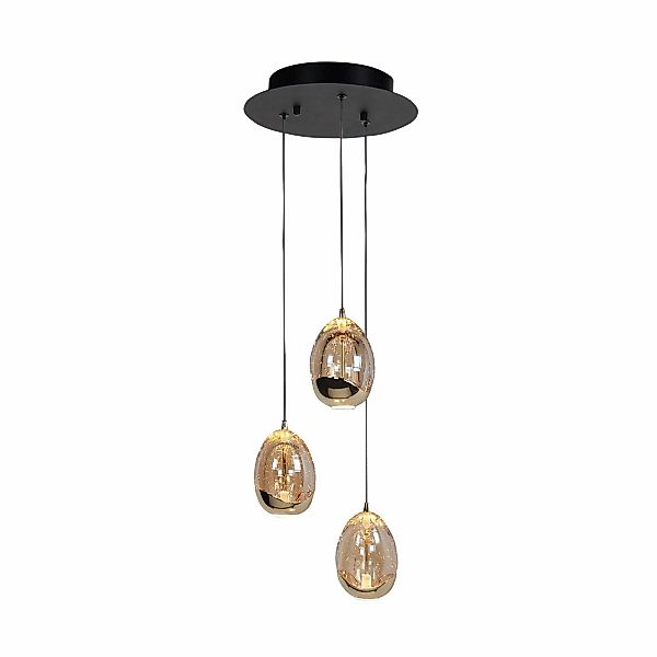 Hängelampe Golden Egg, amber/gold Ø 25 cm 3-flg. Glas/Metall günstig online kaufen