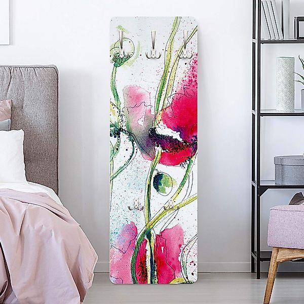 Wandgarderobe Holzpaneel Painted Poppies günstig online kaufen