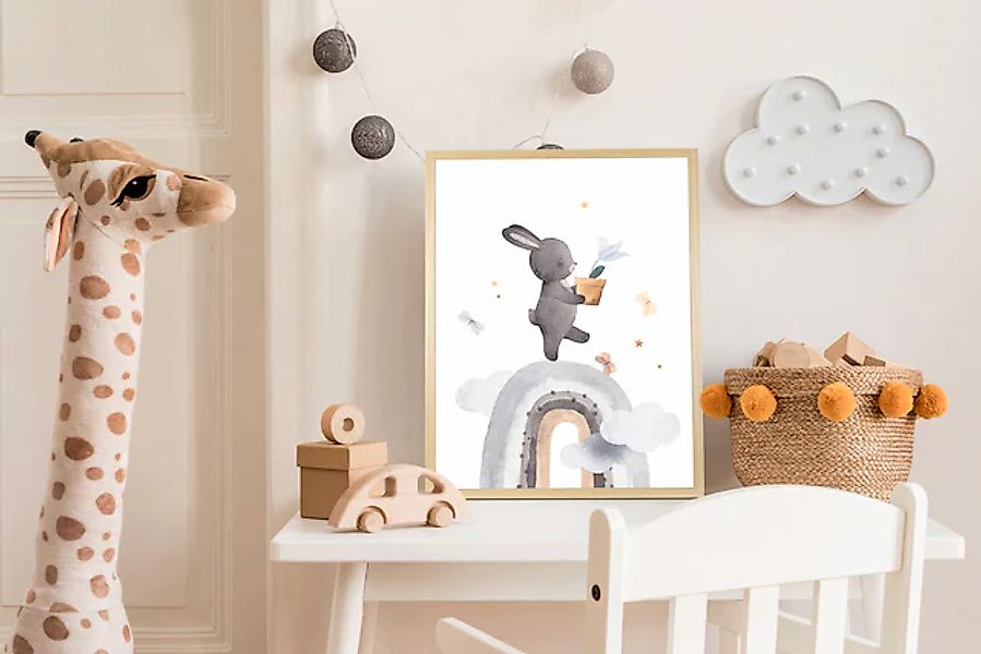 queence Bild mit Rahmen »Hase mit Blume«, Bilder vom Sternenhimmel-Hase-Has günstig online kaufen