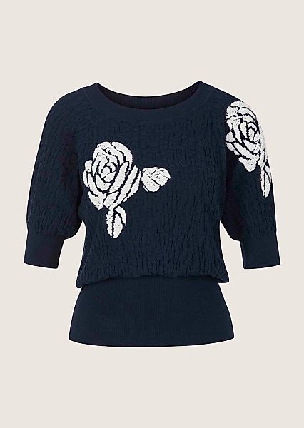 MADELEINE Longpullover "Cloqué-Pullover Feinstrickpullover mit Blütenmuster günstig online kaufen