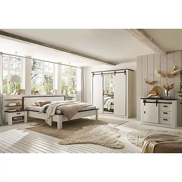 Schlafzimmer Set Landhaus modern in Weiß Anthrazit (fünfteilig) günstig online kaufen
