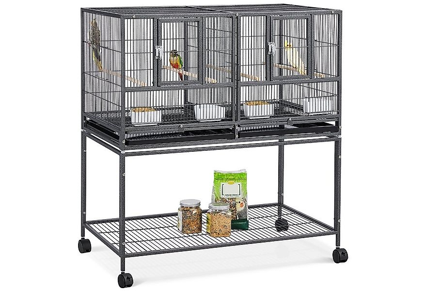 Yaheetech Vogelkäfig Zuchtkäfig, Doppelkäfig mit Rollständer&Trennwand günstig online kaufen