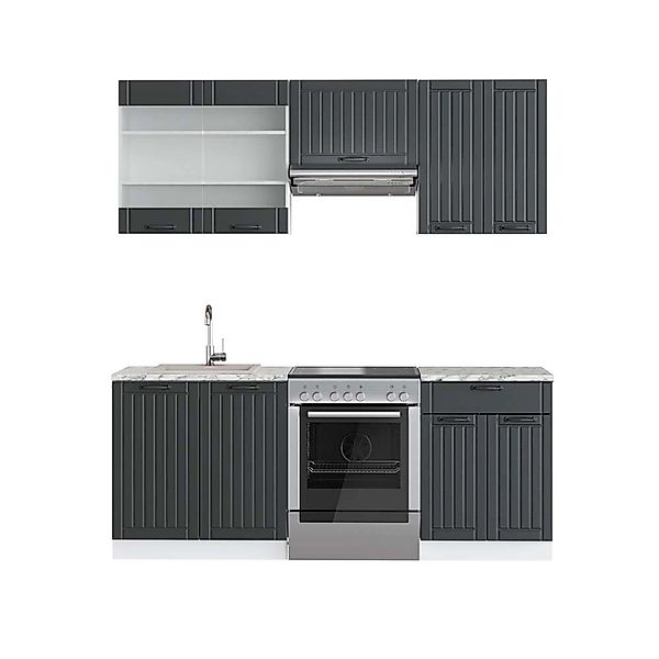 Vicco Fame-Line Küchenzeile Anthrazit Landhaus/Weiß 200 cm AP Marmor günstig online kaufen