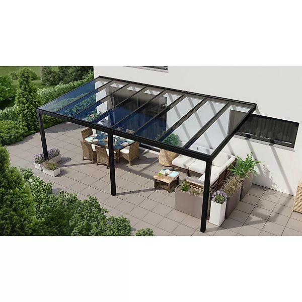Terrassenüberdachung Professional 600 cm x 350 cm Schwarz Struktur Glas günstig online kaufen