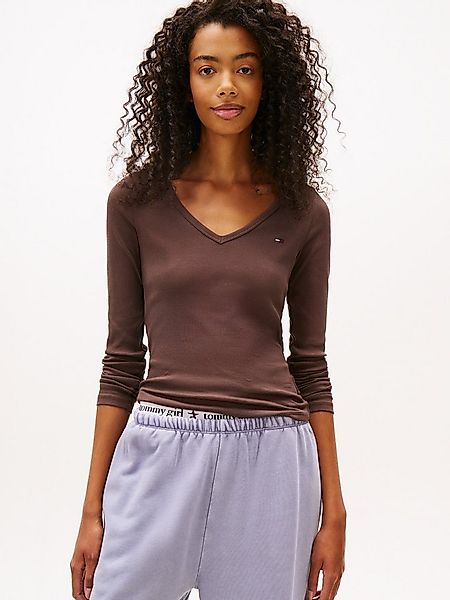 Tommy Jeans Langarmshirt TJW SLIM ESSENTIAL RIB V LS mit Logostickerei günstig online kaufen