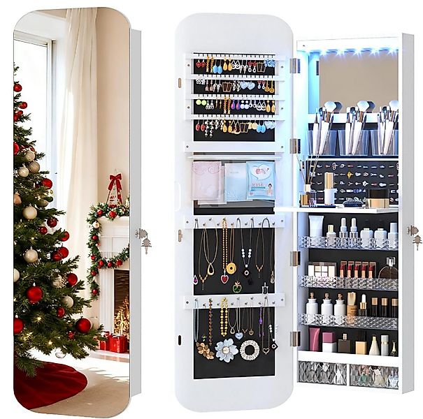 LVSOMT Schmuckschrank LED Ovaler Hängeschrank, Abschließbarer Türspiegel/Wa günstig online kaufen