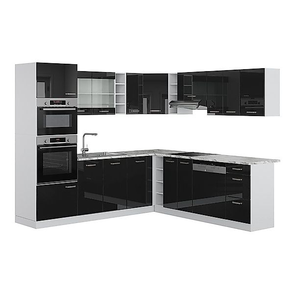 Vicco Winkelküche R-Line, Schwarz Hochglanz/Weiß, 237 günstig online kaufen