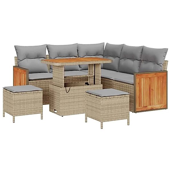 vidaXL Gartensofa-Set mit Kissen 9 Stk Beige und Hellgrau Poly-Rattan 33652 günstig online kaufen