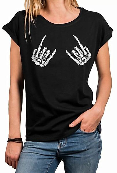 MAKAYA Print-Shirt Rockige T-Shirts Damen Oberteile Kleidung Skull Metal Ha günstig online kaufen