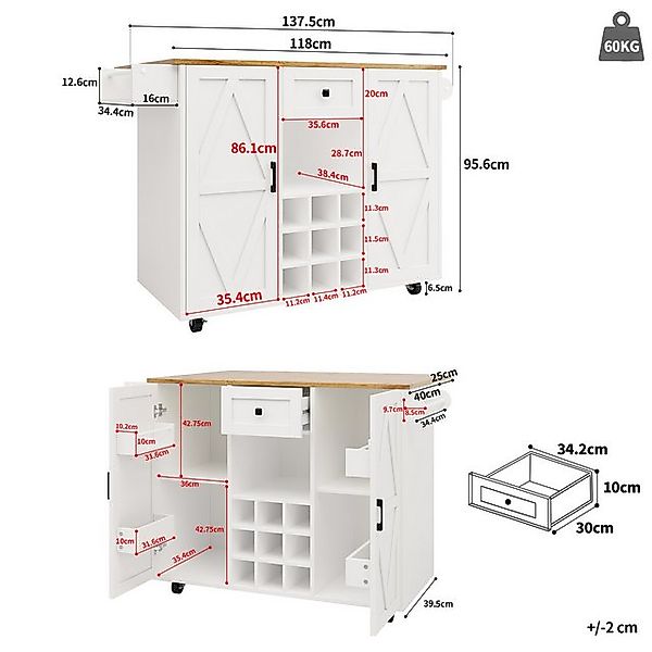 TavilaEcon Küchenbuffet Moderne Kücheninsel mit Holzmaserung, Multifunktion günstig online kaufen