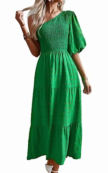 ZWY Maxikleid Grünes One-Shoulder-Kleid mit mittellangen Ärmeln für Damen ( günstig online kaufen
