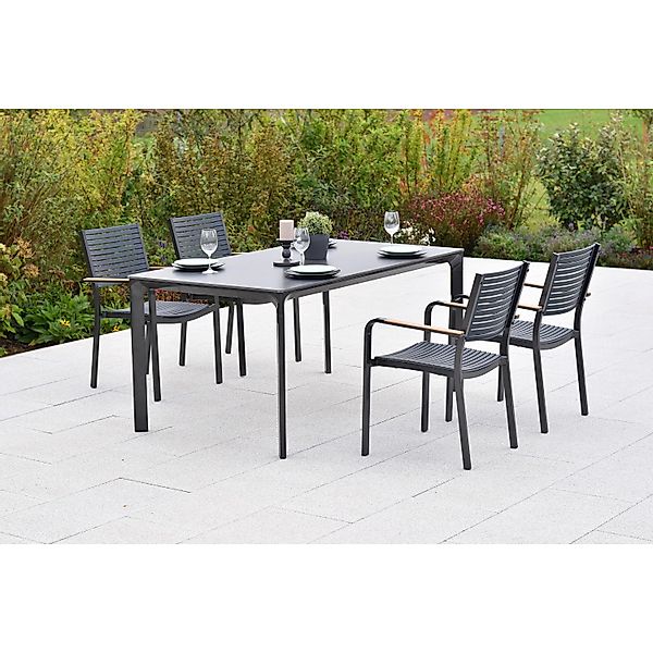 Merxx Paliano Set 5-tlg. 4 Stapelsessel Gartentisch 160 x 90 cm Stahl/Kunst günstig online kaufen