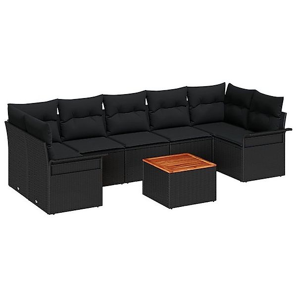vidaXL Loungesofa 8-teiliges Garten Sofa Set mit Kissen Schwarz Poly Rattan günstig online kaufen