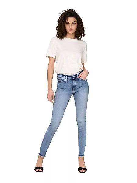 Only Damen Jeans ONLBLUSH MID SK ANK RAW DNM REA694 - Skinny Fit - Blau - M günstig online kaufen