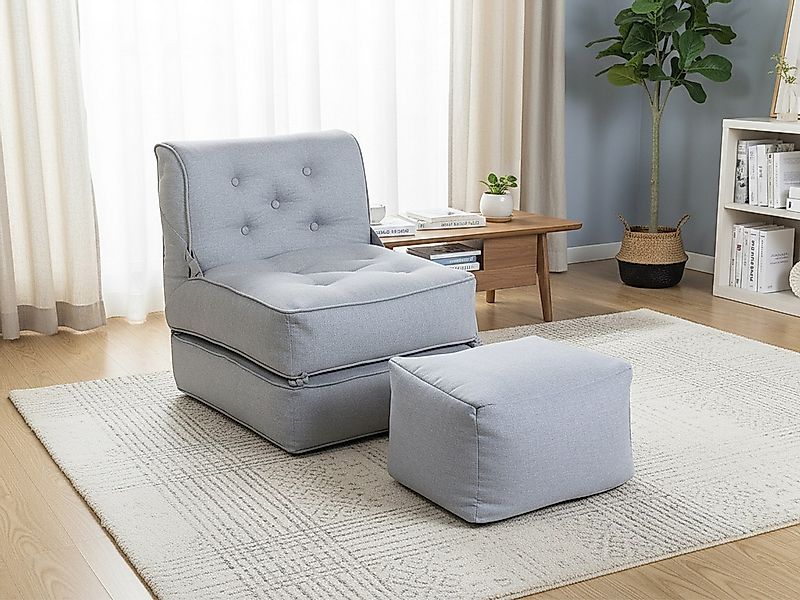 Schlafsessel mit Fußhocker aus hellgrauem Stoff ZONIRA günstig online kaufen