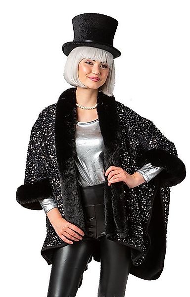Karneval-Klamotten Kostüm Pailletten Poncho Damen Fasching Luxus schwarz, P günstig online kaufen
