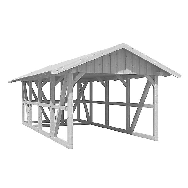 Skan Holz Carport Schwarzwald m. Dachschalung u. Abstellr. 424 x 772 cm Wei günstig online kaufen