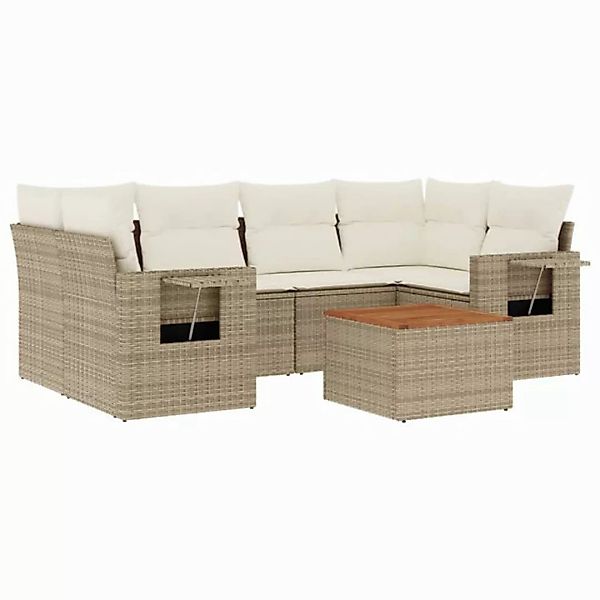 vidaXL Sofaelement 7-tlg. Garten-Sofagarnitur mit Kissen Beige Poly Rattan günstig online kaufen