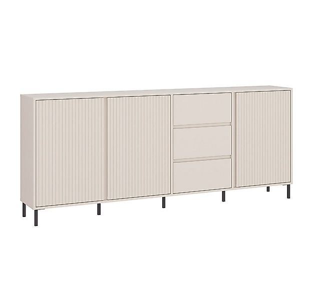 Lomadox Sideboard AMELIA-129, Kommode 212 cm Kaschmir mit Rillen 3 Türen 3 günstig online kaufen