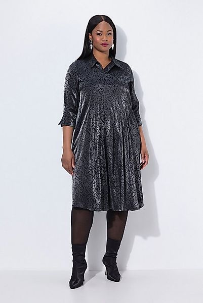 Ulla Popken Midikleid Midikleid Jacquard-Leomuster Hemdkragen 3/4-Arm günstig online kaufen