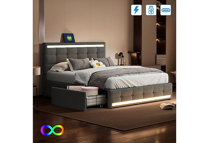 PXloue Polsterbett LED Doppelbett (Geeignet für Jugendliche und Kinder), St günstig online kaufen