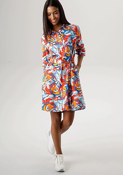Aniston SELECTED Hemdblusenkleid, (mit abnehmbarem Bindegürtel) günstig online kaufen