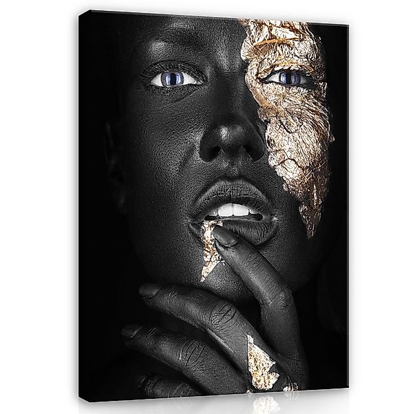 Wallarena Leinwandbild Frau Lippen Gold Schwarz günstig online kaufen