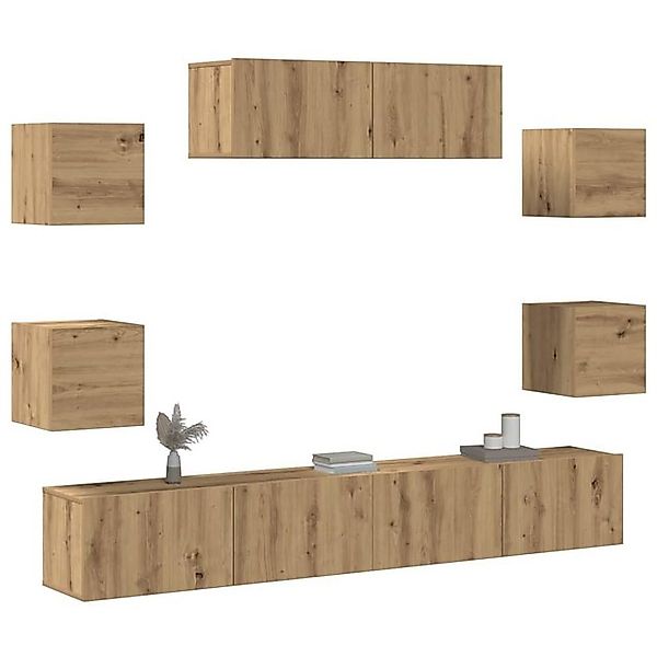 vidaXL Schrankmodule 7-tlg. TV-Schrank-Set Wandmontage Artisan-Eiche Holzwe günstig online kaufen