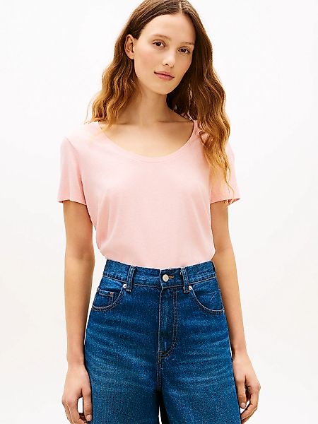 Tommy Hilfiger Kurzarmshirt "CO LINEN SCOOP NK SS TEE" mit kleinem Logo-Sti günstig online kaufen