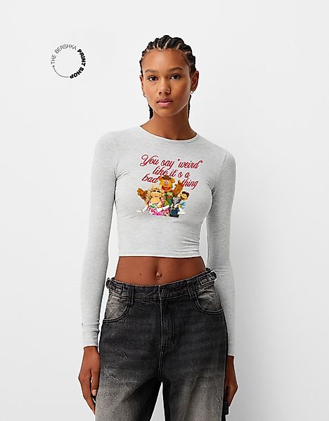 Bershka Langarmshirt Muppets Mit Langen Ärmeln Damen 10-12 Grau günstig online kaufen