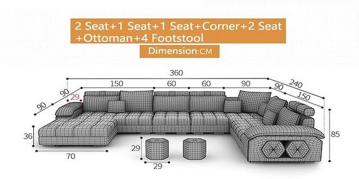 Xlmoebel Ecksofa Moderne U-Form Wohnlandschaft mit Ecksofa aus Leder und Te günstig online kaufen