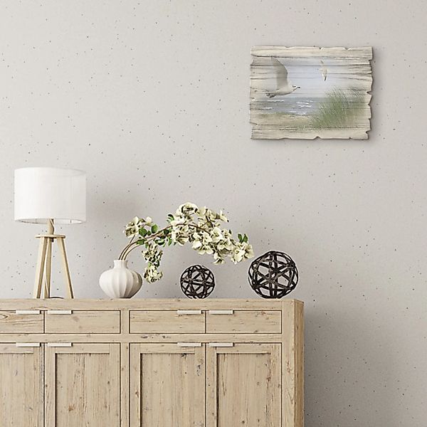 Artland Holzbild »Nordseestrand mit Möwen«, Strand, (1 St.) günstig online kaufen