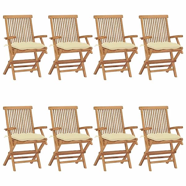 Gartenstühle Mit Cremeweißen Kissen 8 Stk. Massivholz Teak günstig online kaufen